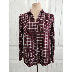 Hollister Burgundy Flannel Plaid Shirt Size S 100% Cotton